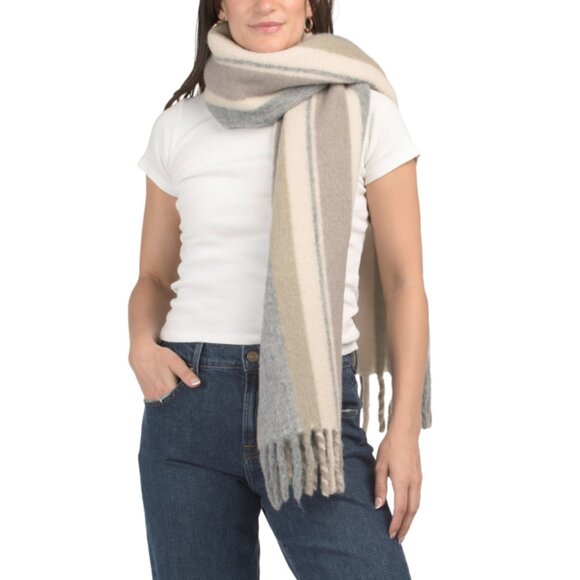 RAG & BONE Grey Multi Made In Italy Alpaca And Wool Blend Siobhan Scarf - Picture 1 of 2